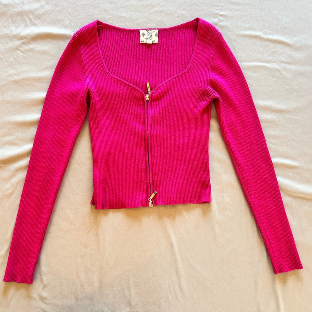 Hippie Rose Fuchsia Long Sleeve Zippered Top